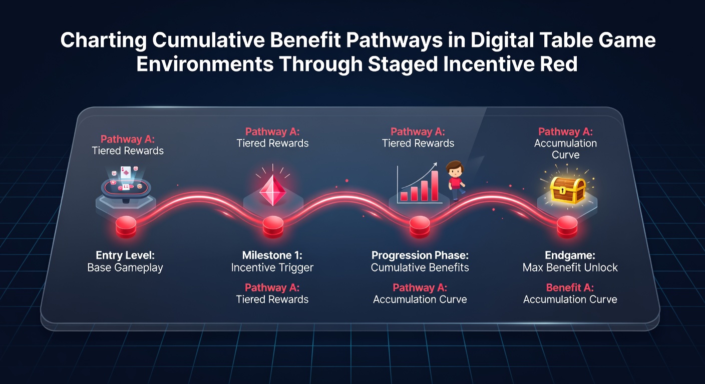 Flowchart diagram of cumulative benefit pathways linking digital table games to staged redemptions in May 2026