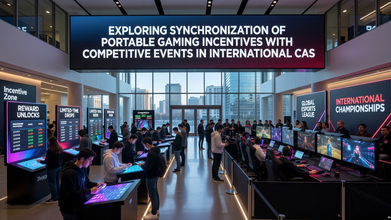 Global casino tournament floor with players using mobile devices to access synchronized incentive rewards