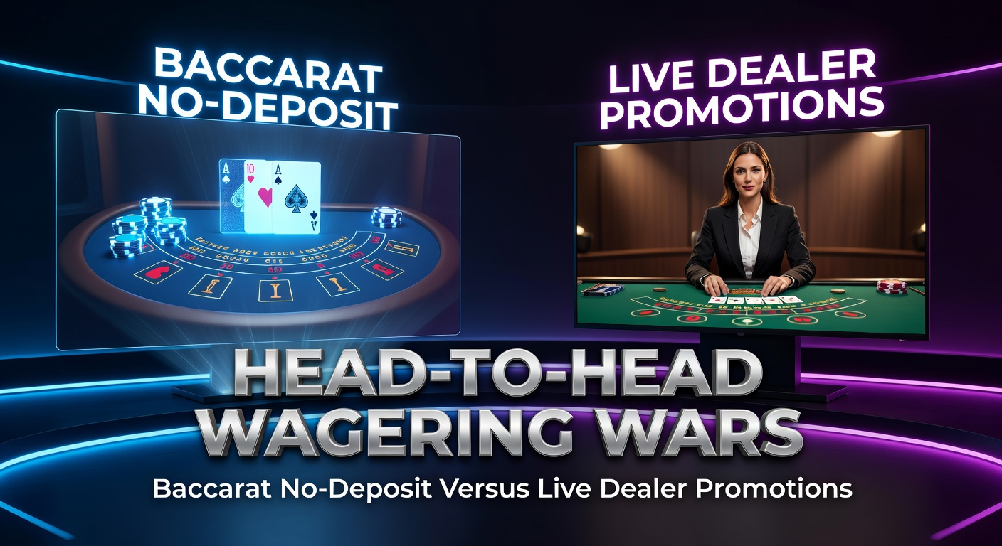 Digital illustration of baccarat cards and chips clashing in a wagering battle between no-deposit bonuses and live dealer tables