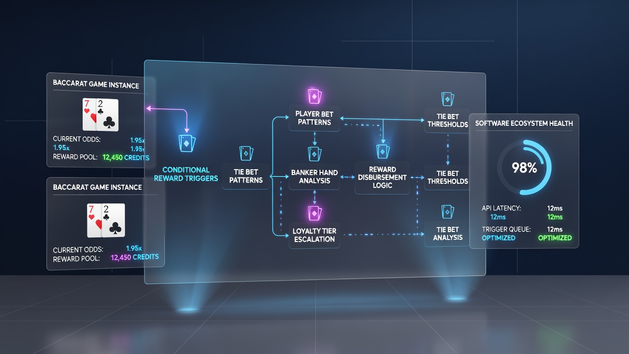 Screenshot of baccarat software dashboard displaying active conditional reward triggers and player status metrics
