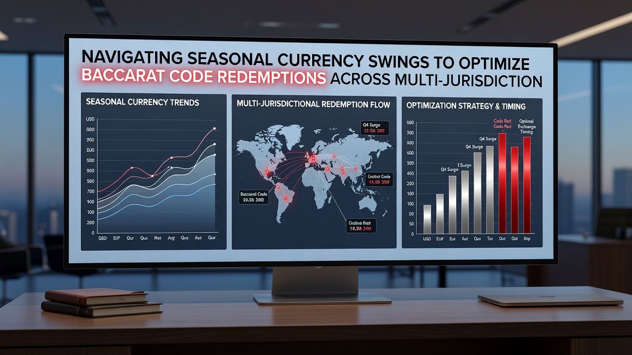 Baccarat dealer handling chips while digital screens show fluctuating exchange rates
