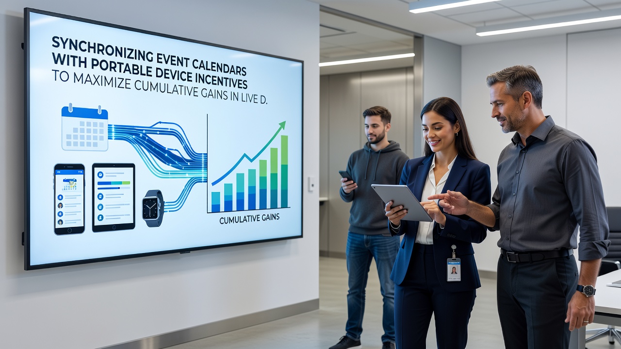 Close-up of mobile screen showing synced live dealer event calendar alongside active portable device incentive offers