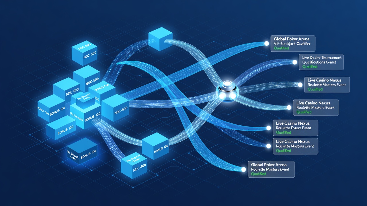 Diagram showing interconnected reward pathways from no-deposit codes to live dealer tournaments across global baccarat platforms