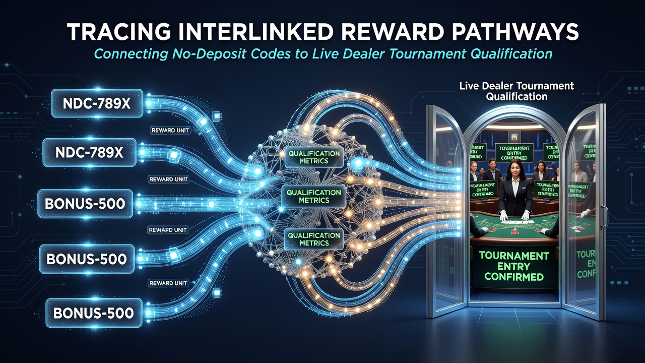 Illustration of global baccarat platforms with highlighted reward connections between no-deposit codes and live dealer tournaments