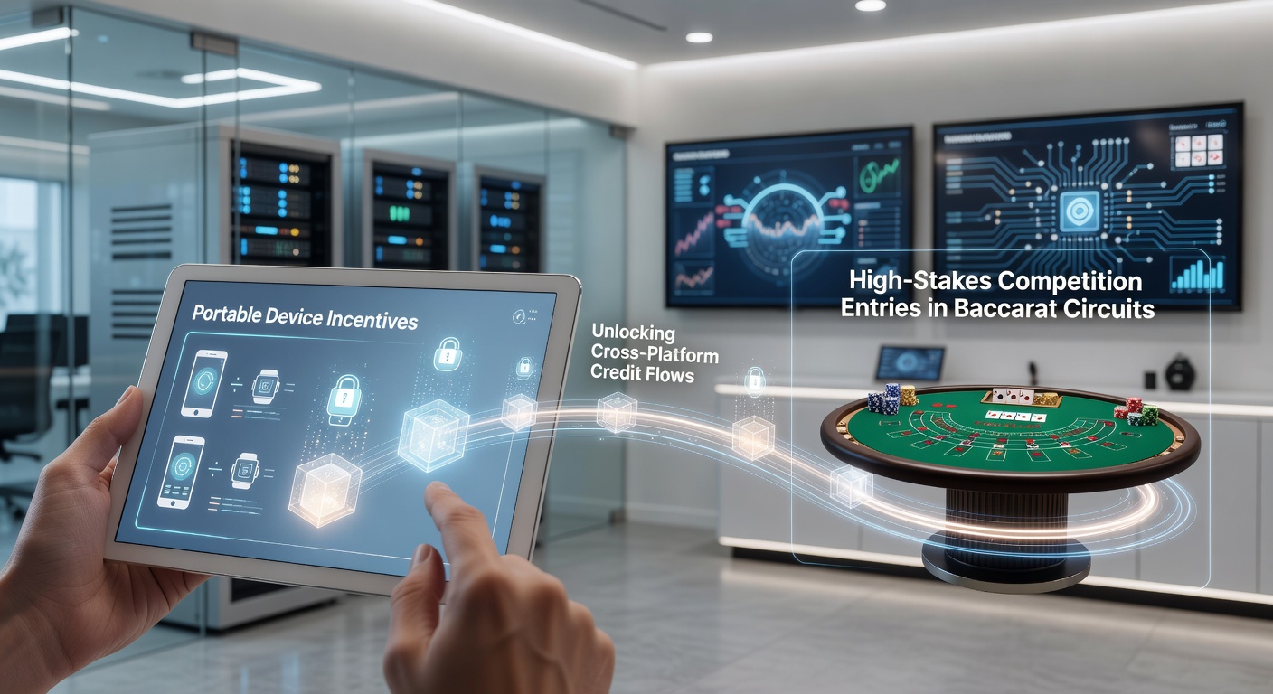 Baccarat players using mobile devices to access cross-platform credit flows and tournament entries